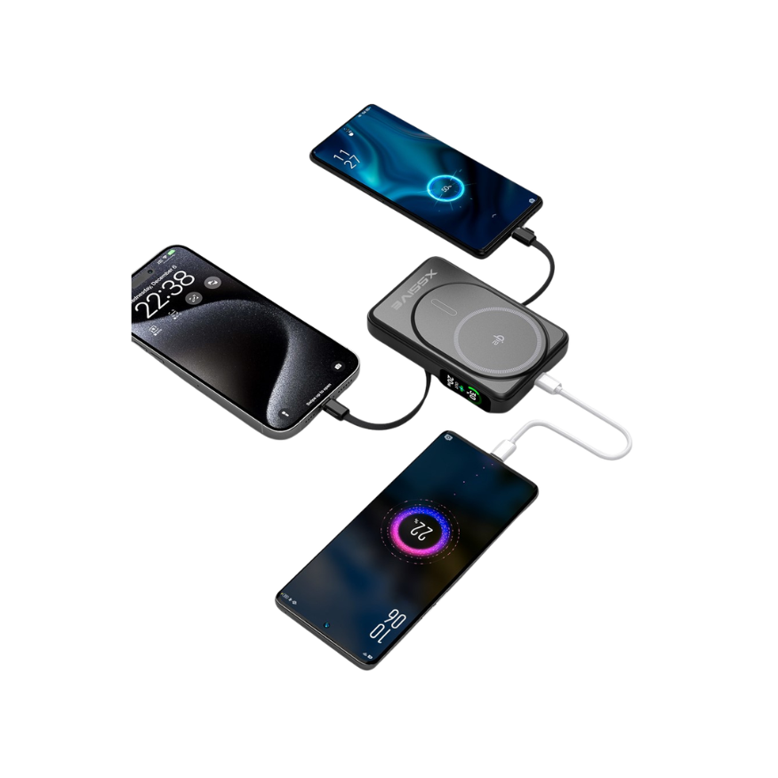 Xssive Qi2 Magnetic Wireless Powerbank 10000mAh Wit met iPhone en Usb-C kabel