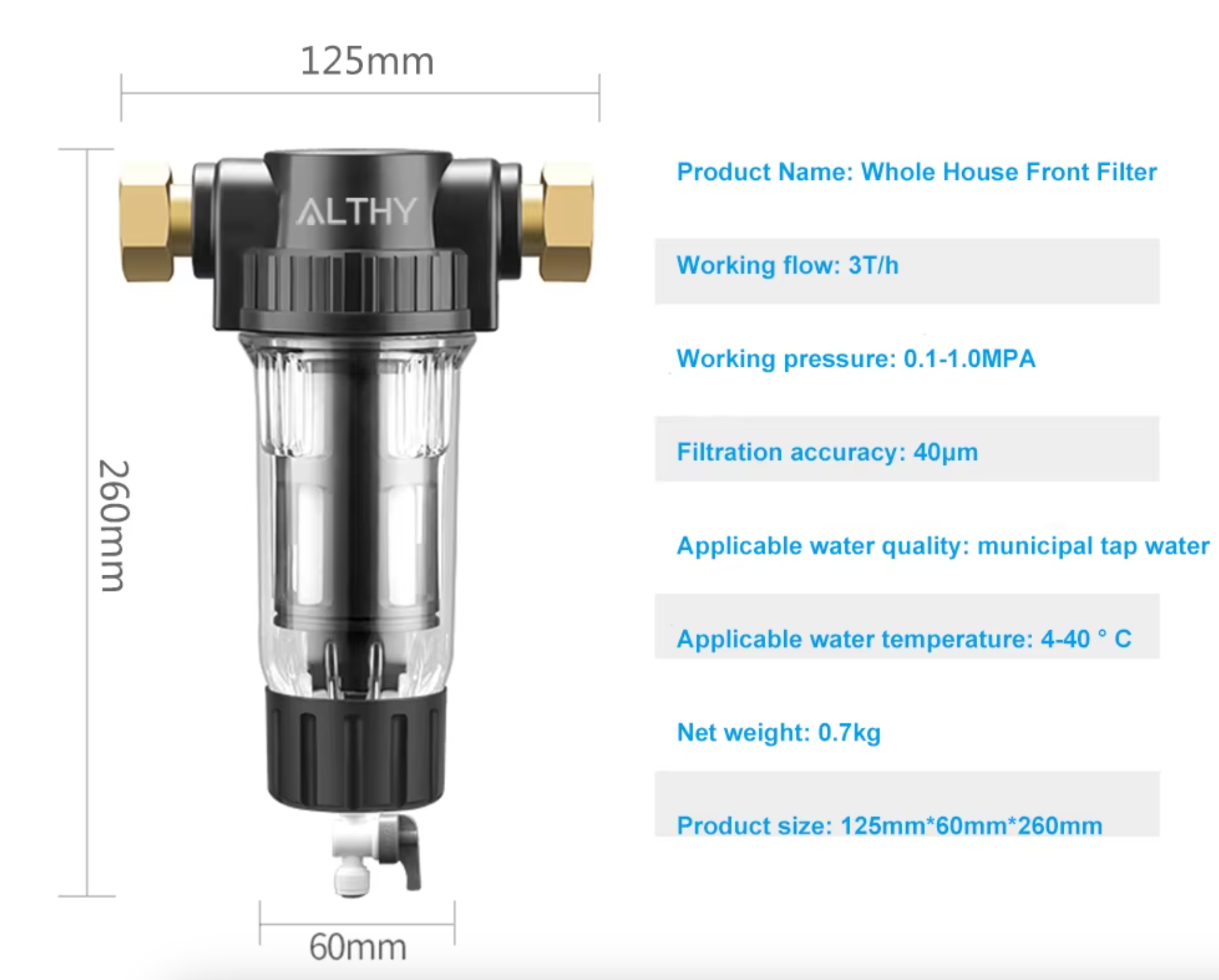 AlthyEU Voorfilter Spin Down Sediment Waterfilter met Terugspoeling en Roestvrijstalen Gaas
