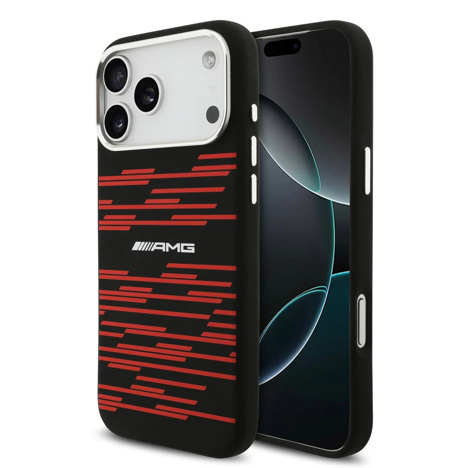 AMG iPhone 17 Pro Max Backcover Hoesje – Premium MagSafe Case met Red Line Graphics, Schokbestendige Bescherming & Luxe Zwart Design