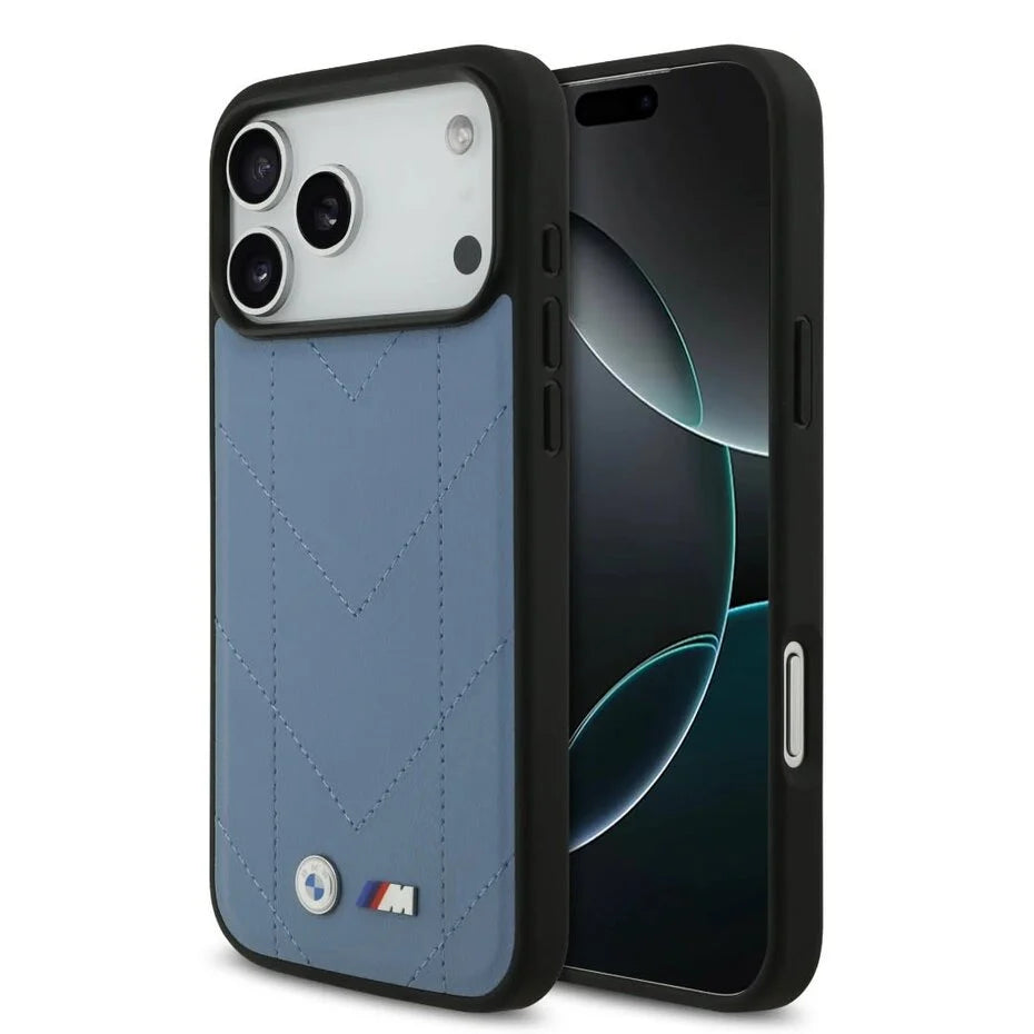 BMW iPhone 17 Pro Max Backcover Hoesje – Premium Quilted Leather Case met MagSafe & Metal Logo – Luxe Bescherming Rood