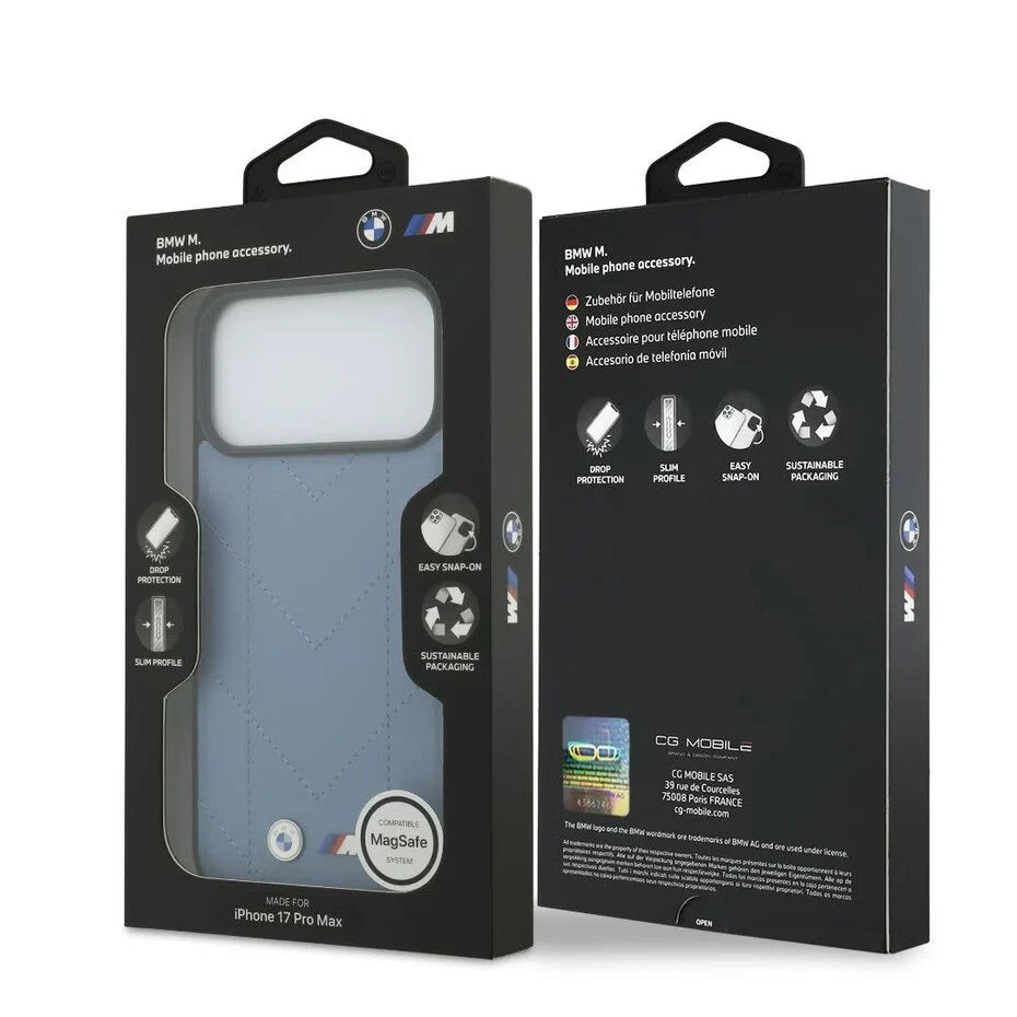 BMW iPhone 17 Pro Max Backcover Hoesje – Premium Quilted Leather Case met MagSafe & Metal Logo – Luxe Bescherming Rood