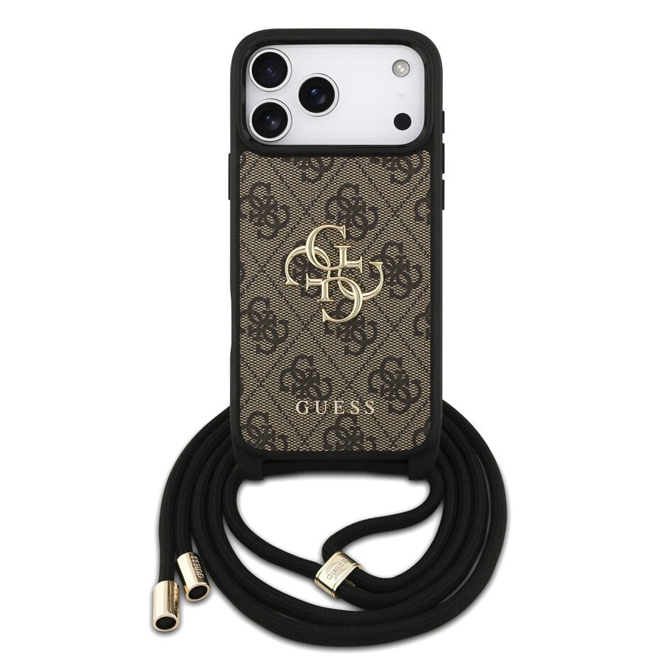 Guess iPhone 17 Pro Max Backcover Hoesje – Luxe Crossbody Case met 4G Big Logo, Verstelbare Cord Strap & Premium Bescherming Zwart