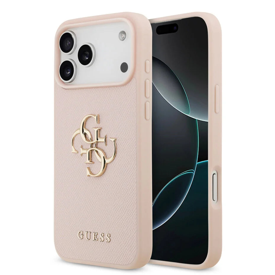 Guess iPhone 17 Pro Max Backcover Hoesje – Grained Leather Look met Big 4G Logo – Luxe Bescherming & Perfecte Pasvorm