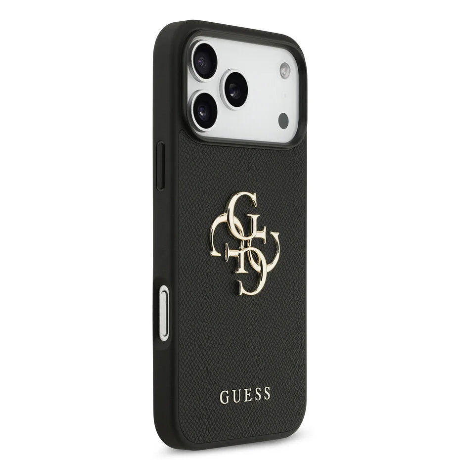 Guess iPhone 17 Pro Max Backcover Hoesje – Grained Leather Look met Big 4G Logo – Luxe Bescherming & Perfecte Pasvorm