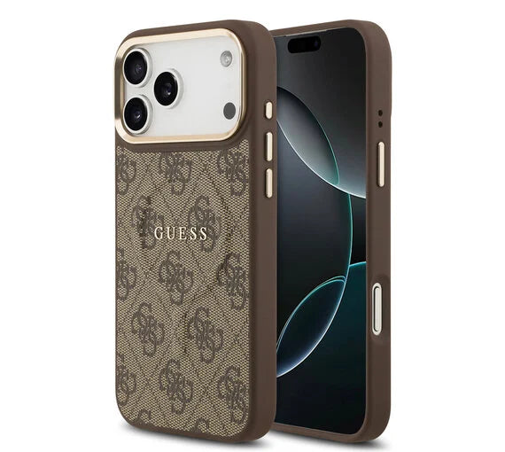 Guess iPhone 17 Pro Max Backcover Hoesje Roos – MagSafe Compatibel PU Leather Case met 4G Classic Logo – Luxe Bescherming & Perfecte Pasvorm