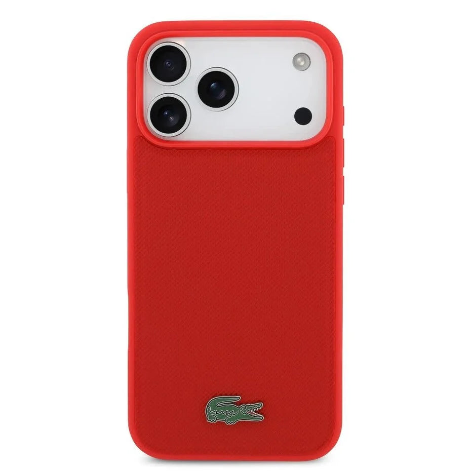 Lacoste iPhone 17 Pro Max Backcover Hoesje – MagSafe Compatibel – Iconic Petit Piqué Logo – Premium Bescherming – Rood