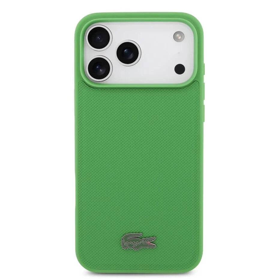 Lacoste iPhone 17 Pro Max Backcover Hoesje – MagSafe Compatibel – Iconic Petit Piqué Textuur – Premium Beschermhoes Groen