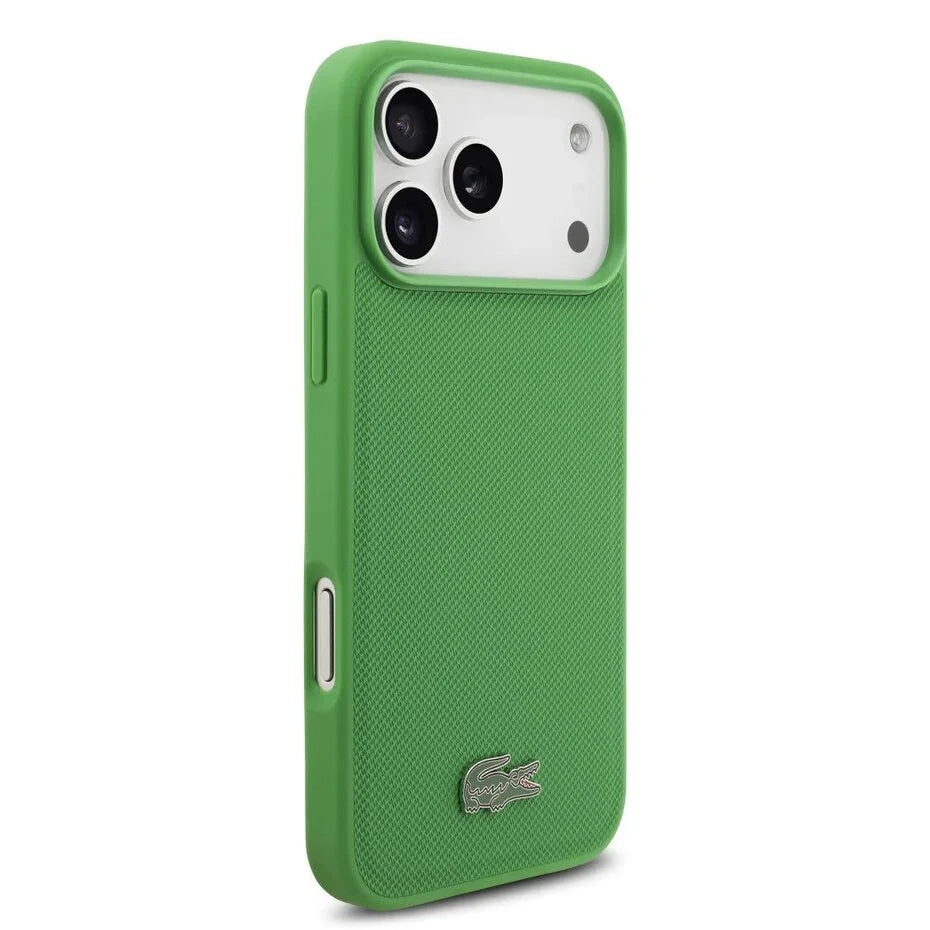 Lacoste iPhone 17 Pro Max Backcover Hoesje – MagSafe Compatibel – Iconic Petit Piqué Textuur – Premium Beschermhoes Groen