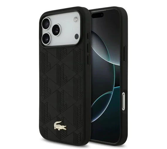 Lacoste iPhone 17 Pro Max Backcover Hoesje – MagSafe Compatible – Nomogramme Logo – Luxe Bescherming met Ingebouwde Camera Stand Zwart