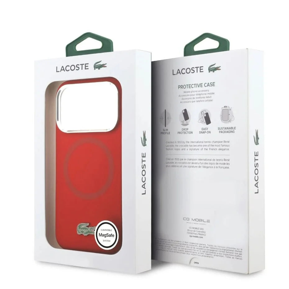 Lacoste iPhone 17 Pro Max Backcover Hoesje – Premium MagSafe Case met Metal Logo, Schokbestendige Bescherming & Stijlvolle Afwerking Blauw